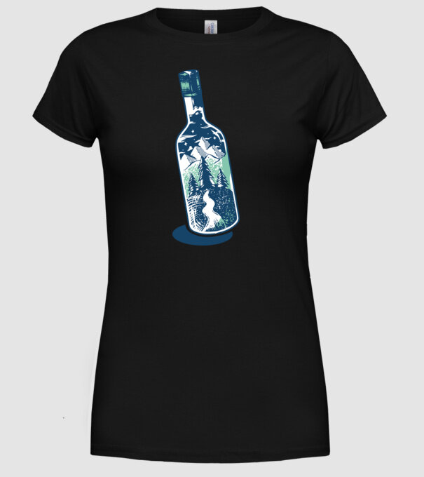Bottle teal-white minta fekete pólón