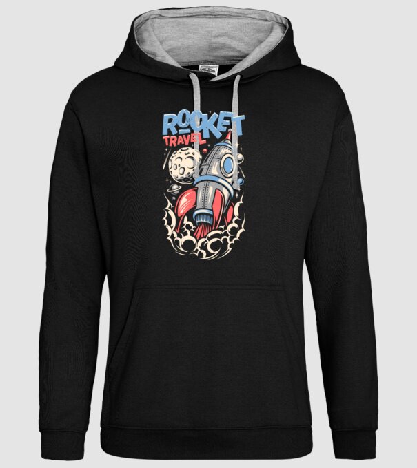 Rocket travel minta fekete pólón