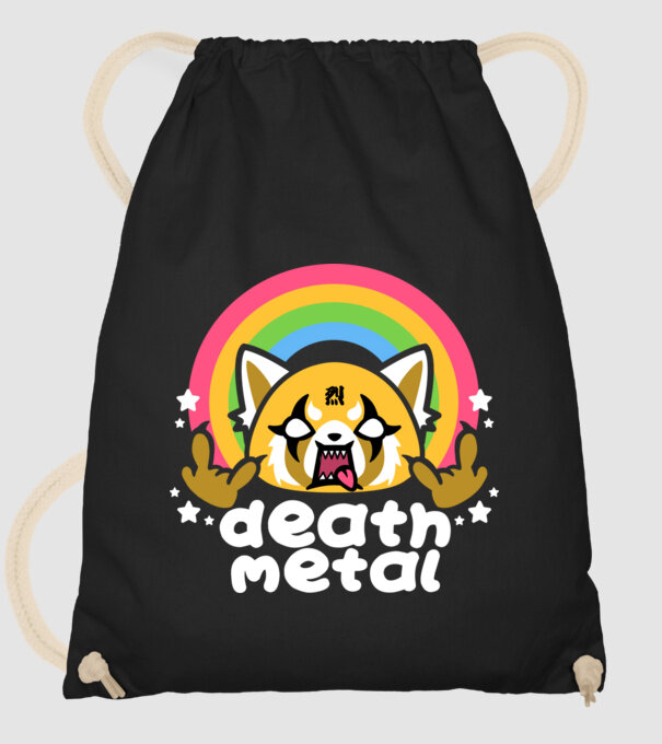 Death Metal Aggretsuko minta fekete pólón