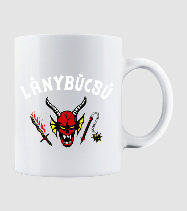 Lánybúcsú Hellfire fehér Stranger things minta fehér pólón
