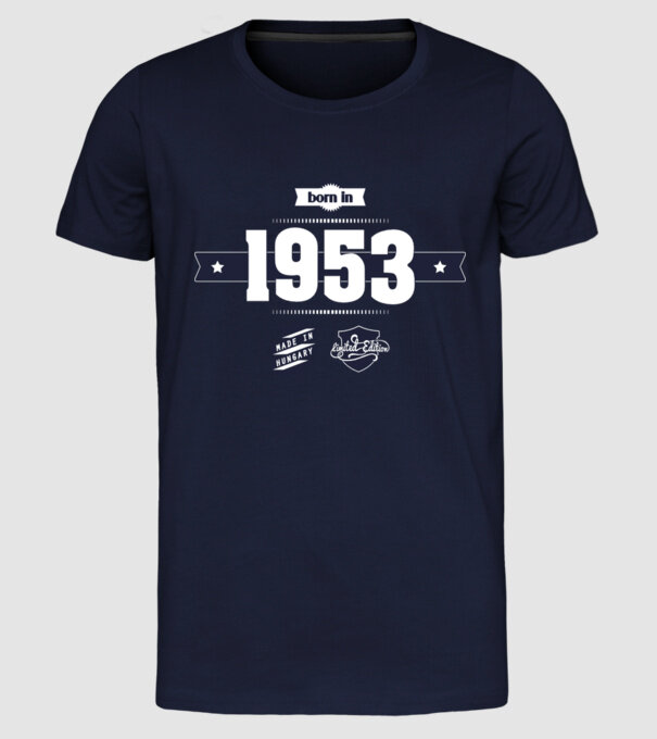 born-in-1953 minta sötétkék pólón