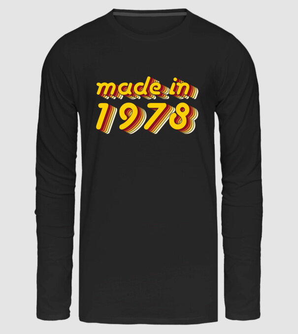 made-in-1978-yellow-red minta fekete pólón