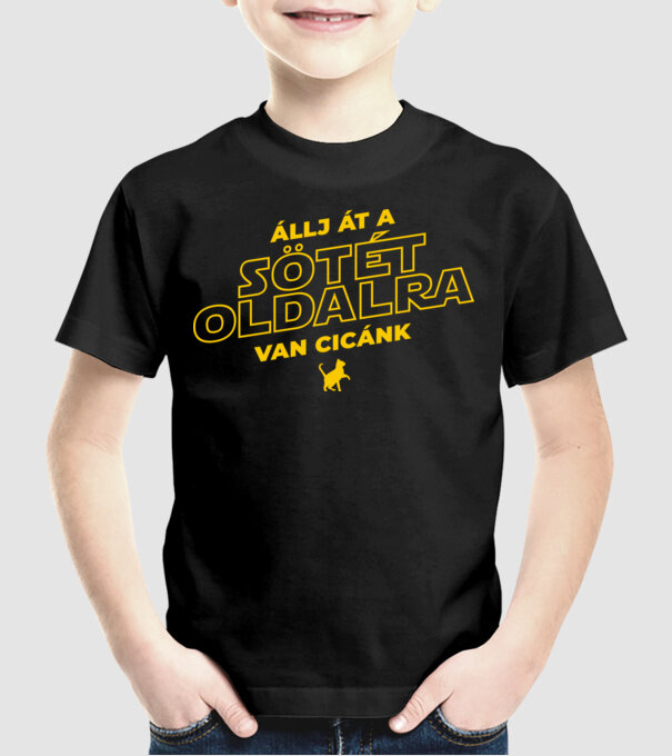 Star Wars sötét oldal cica minta fekete pólón