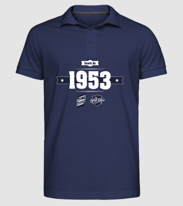 born-in-1953 minta sötétkék pólón