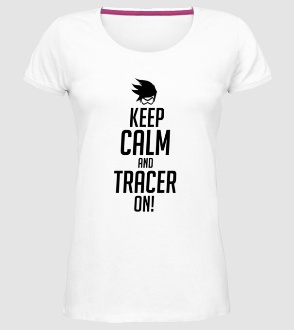 Overwatch - Keep Calm and Tracer On minta fehér pólón