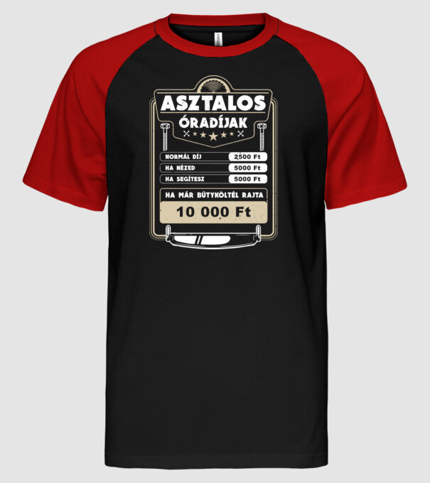 ÓRADÍJAK asztalos minta fekete/piros pólón