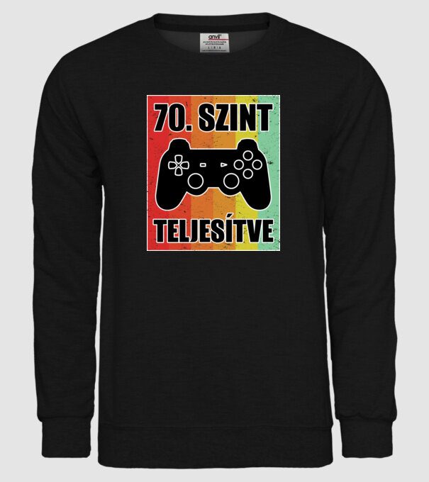 70 szint teljesítve retro gamer minta fekete pólón