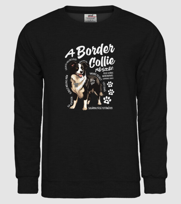 Border Collie részei minta fekete pólón