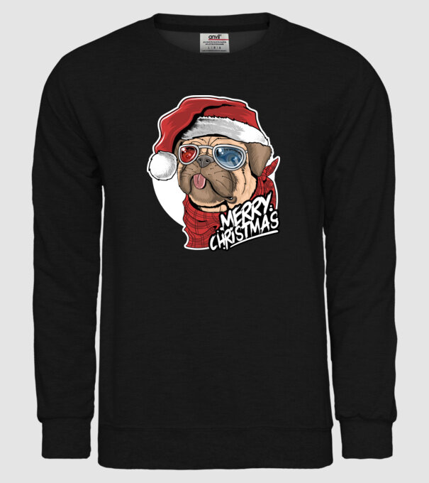 Merry Christmas Mopsz minta fekete pólón