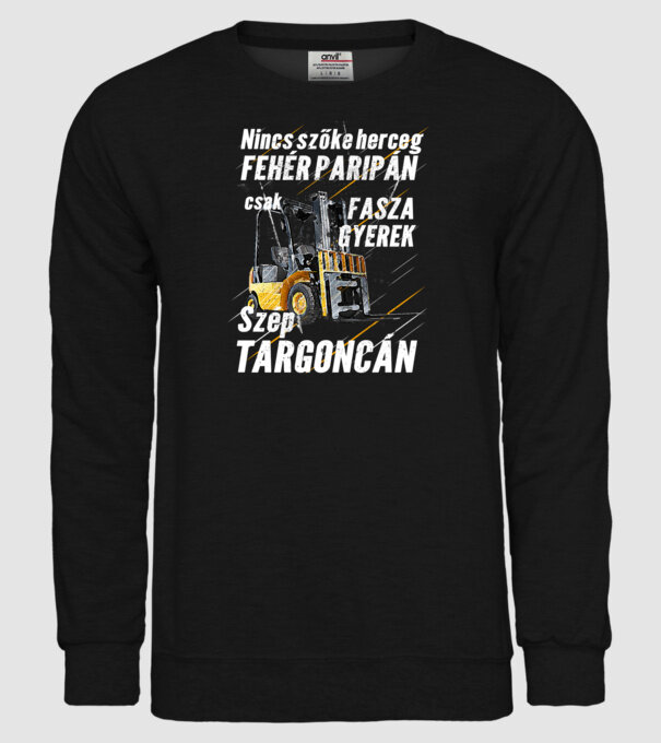 Nincs szőke herceg, csak fasza gyerek targoncán minta fekete pólón