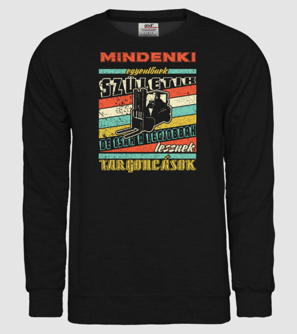 RETRO mindenki egyenlőnek születik TARGONCÁS minta fekete pólón