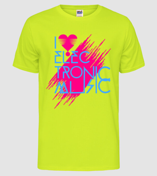 I Love Electronic Music minta neonsárga pólón