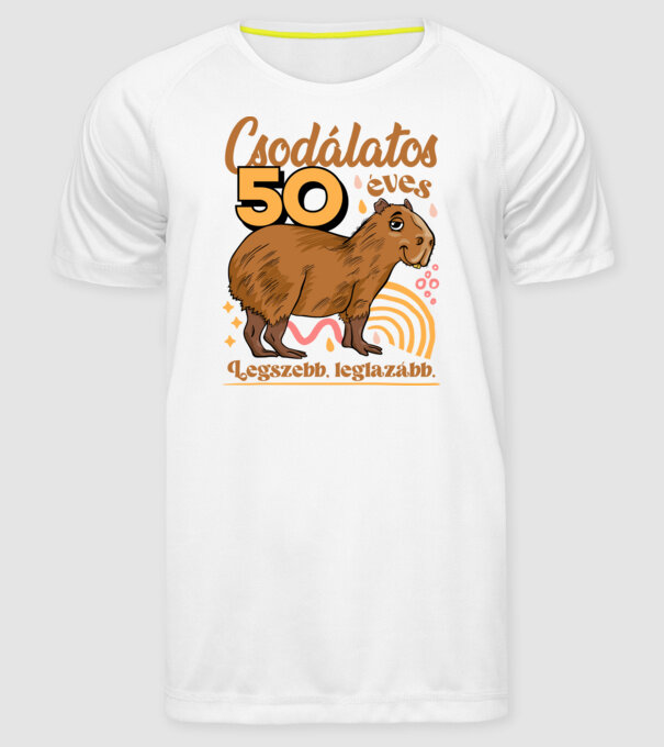 Capybara 50 éves minta fehér pólón
