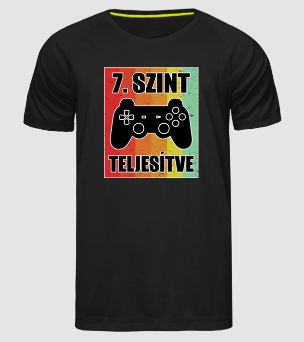 7 szint teljesítve retro gamer minta fekete pólón