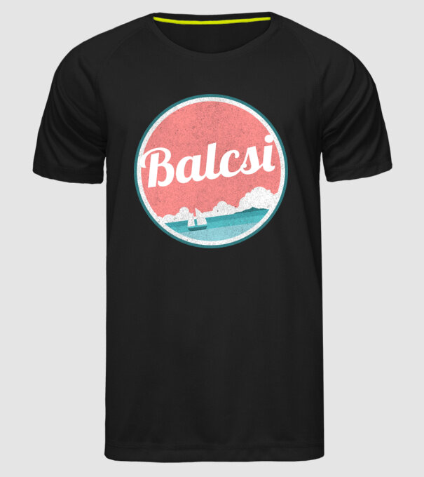 Balcsi retro badge vitorlás minta fekete pólón