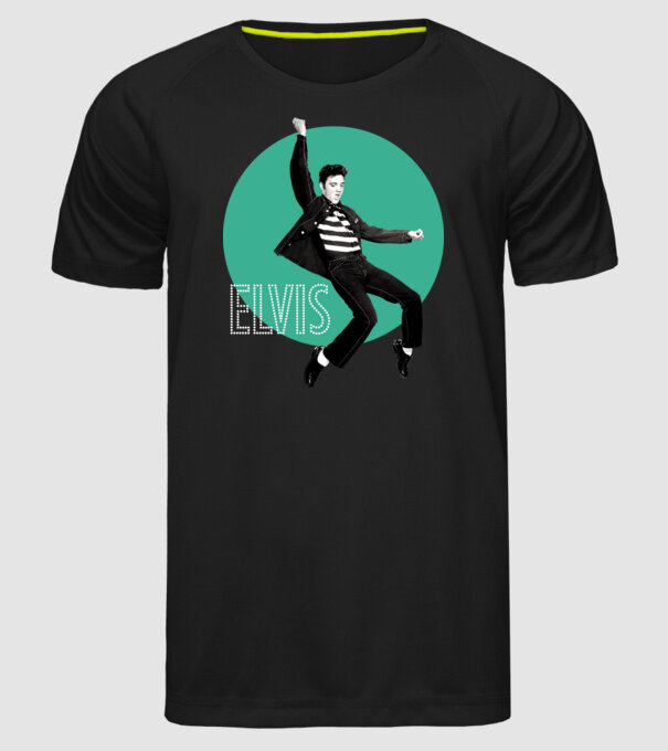 Elvis Jailhouse rock - kék minta fekete pólón