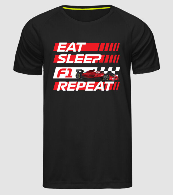 Forma 1 Eat Sleep repeat minta fekete pólón