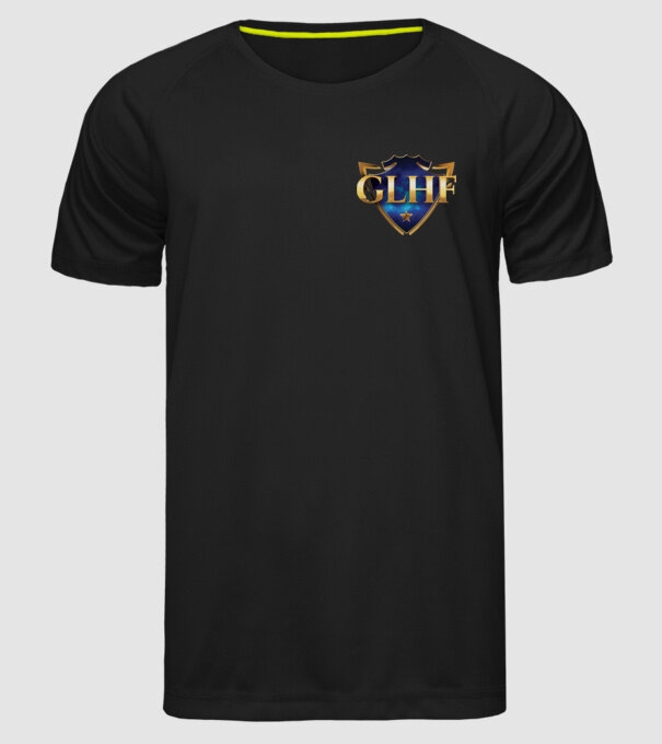 GLHF címer minta fekete pólón