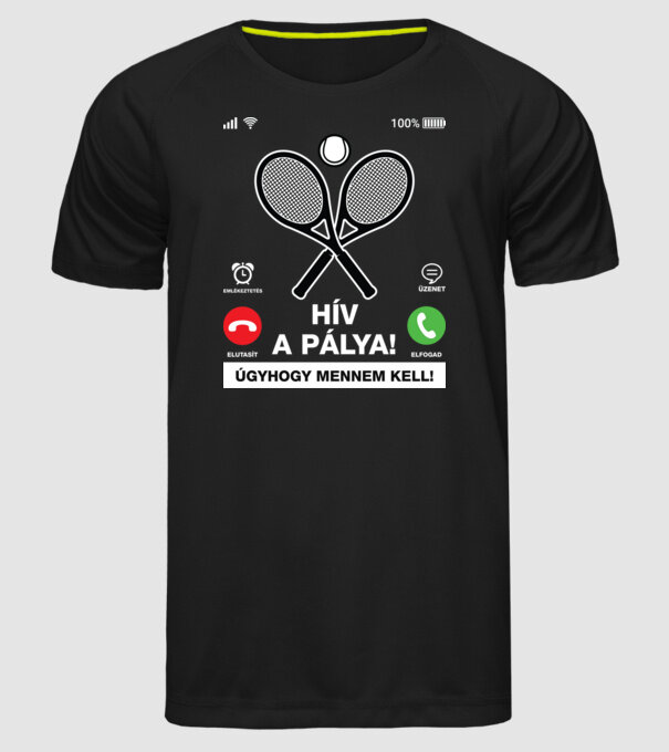 Hív a tenisz pálya minta fekete pólón