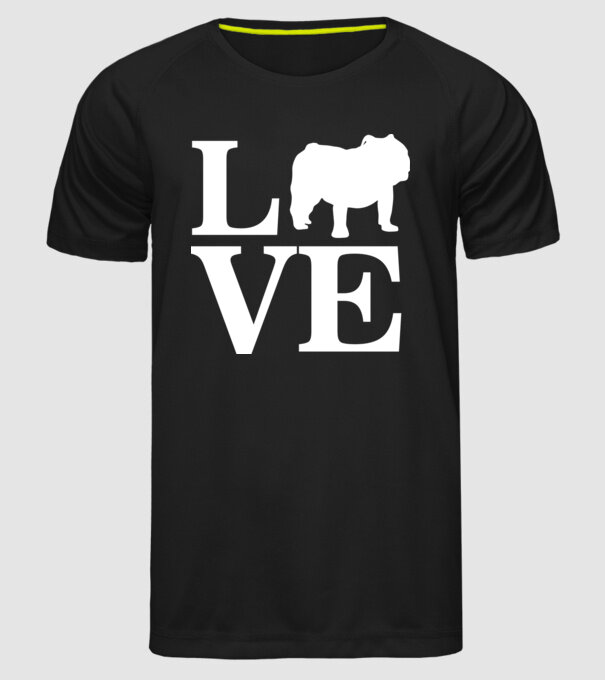 LOVE ANGOL BULLDOG minta fekete pólón