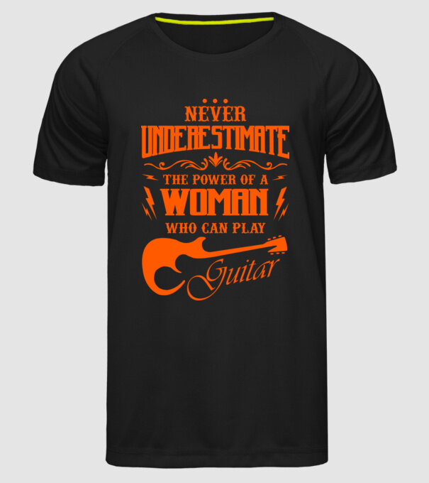 Never underestimate the power of a guitar woman minta fekete pólón