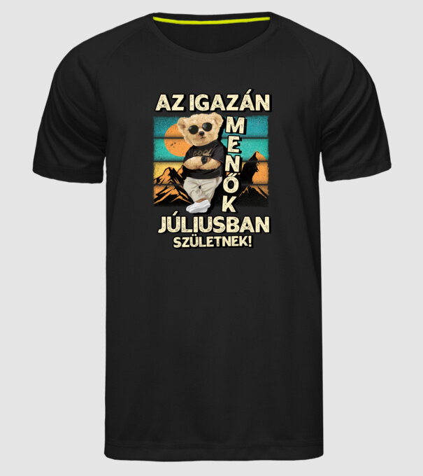 Retro Menő Mackó szülinapos JÚLIUS minta fekete pólón