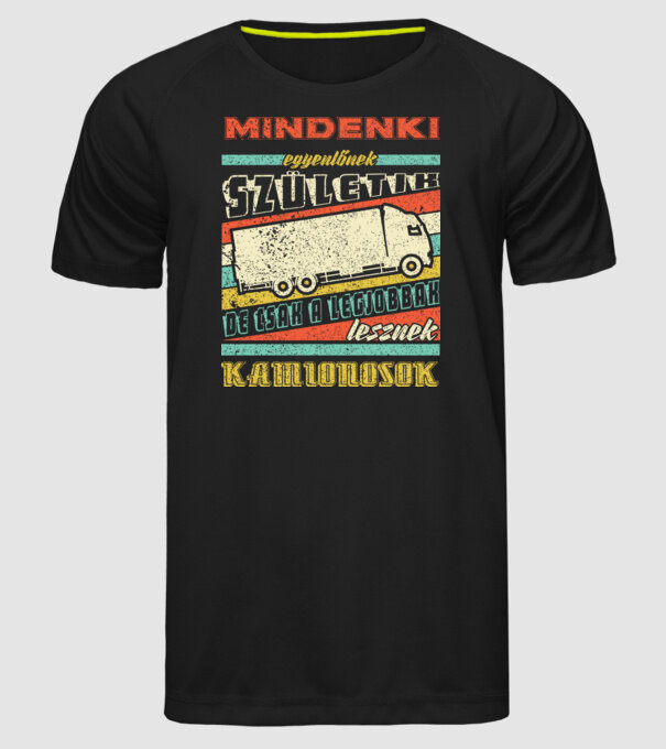 RETRO mindenki egyenlőnek születik KAMIONOS minta fekete pólón