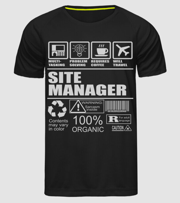 Site manager minta fekete pólón