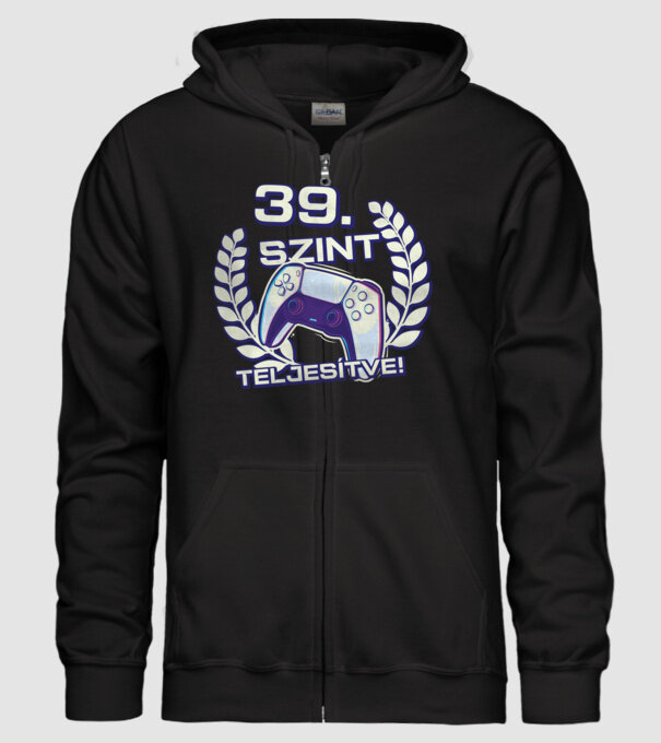 39. szint teljesítve PS5 v2 minta fekete pólón