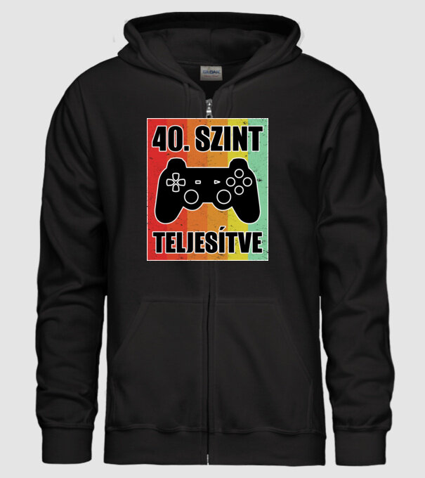 40 szint teljesítve retro gamer minta fekete pólón