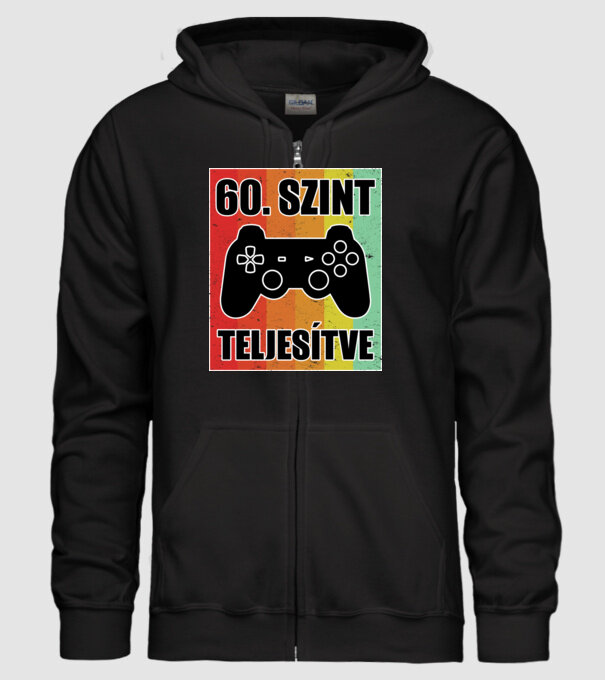 60 szint teljesítve retro gamer minta fekete pólón