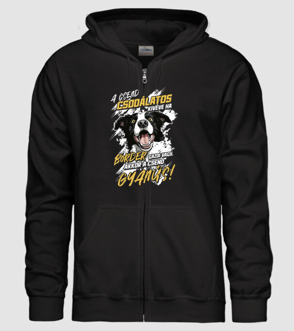 Border Collie Gyanús csend minta fekete pólón