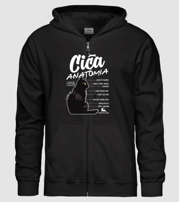Cica anatómia fekete minta fekete pólón
