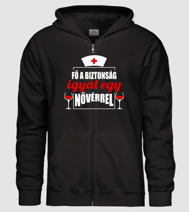 Fő a biztonság, igyál egy nővérrel minta fekete pólón