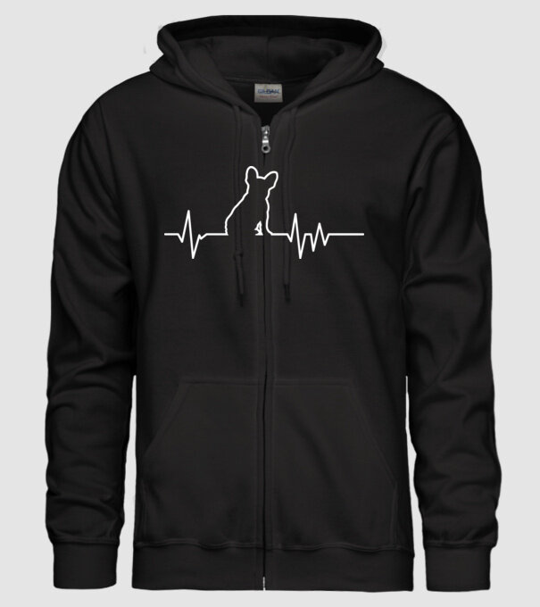 Heartbeat line Francia Bulldog minta fekete pólón