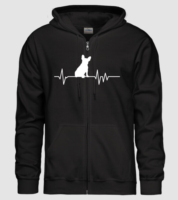 Heartbeat sziluett Francia Bulldog minta fekete pólón