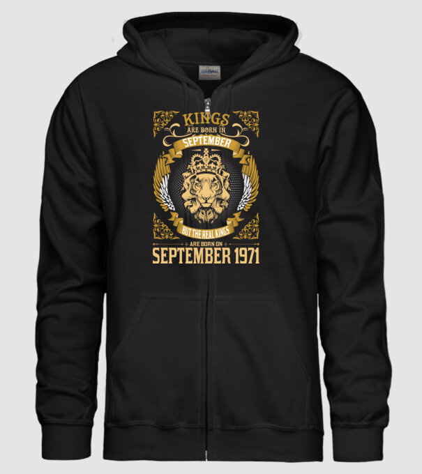 Oroszlános szülinapos 1971 SZEPTEMBER minta fekete pólón