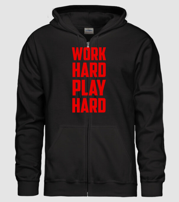 Work-Hard-Play-Hard minta fekete pólón