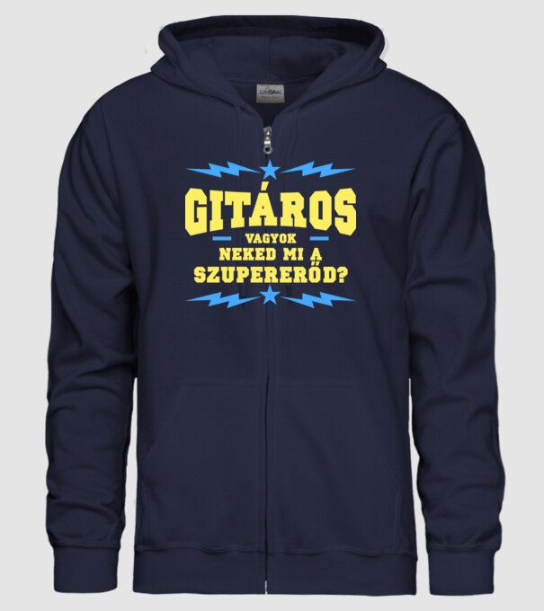 Gitáros szupererő minta sötétkék pólón