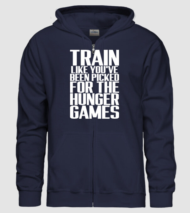 Train like youve been picked for the hunger games minta sötétkék pólón