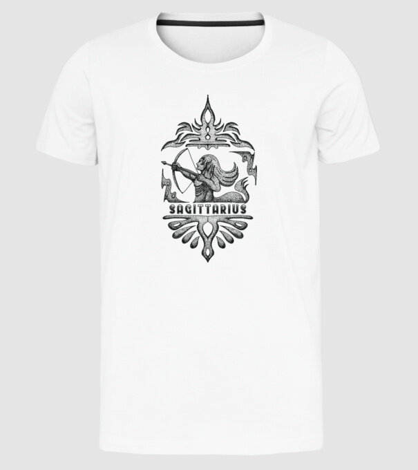 Vintage zodiac sagittarius minta fehér pólón