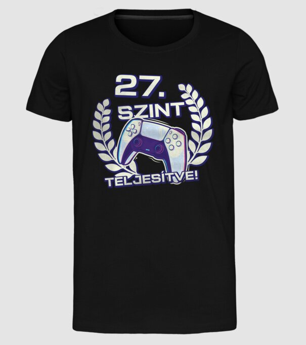 27. szint teljesítve PS5 v2 minta fekete pólón