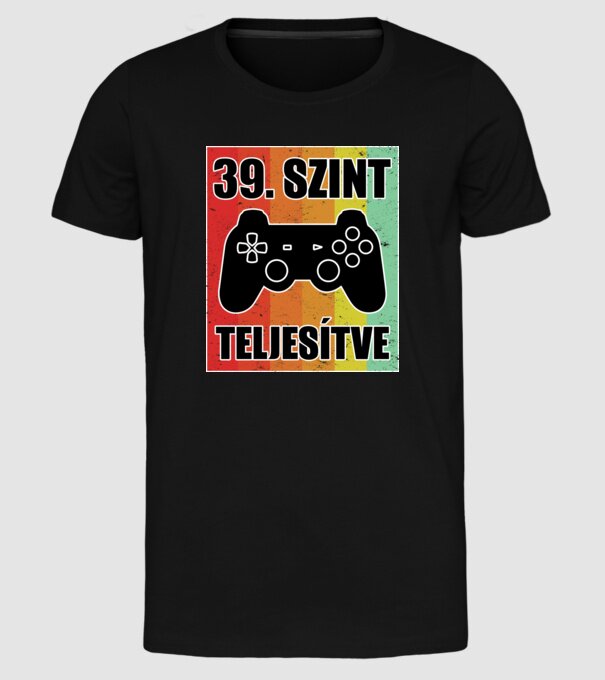 39 szint teljesítve retro gamer minta fekete pólón