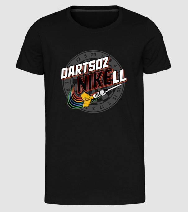 DartsozNIKELL retro minta fekete pólón