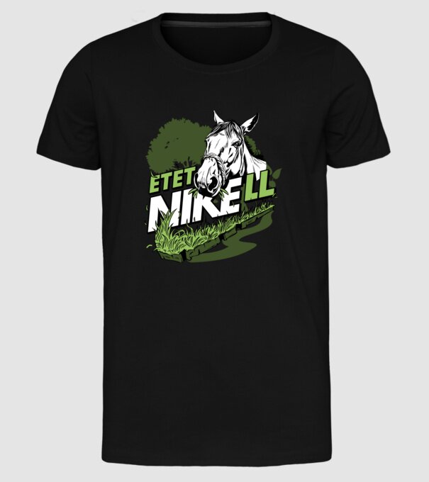 EtetNikell lovas feketére minta fekete pólón