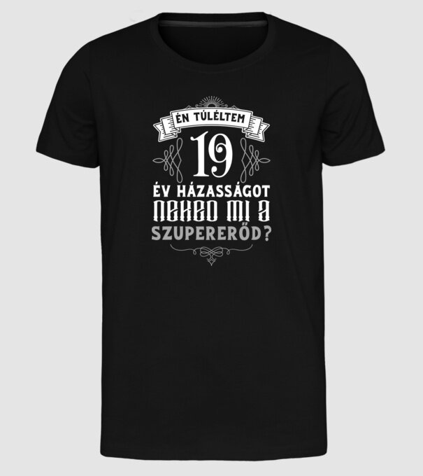 Évforduló túlélő 19 év minta fekete pólón