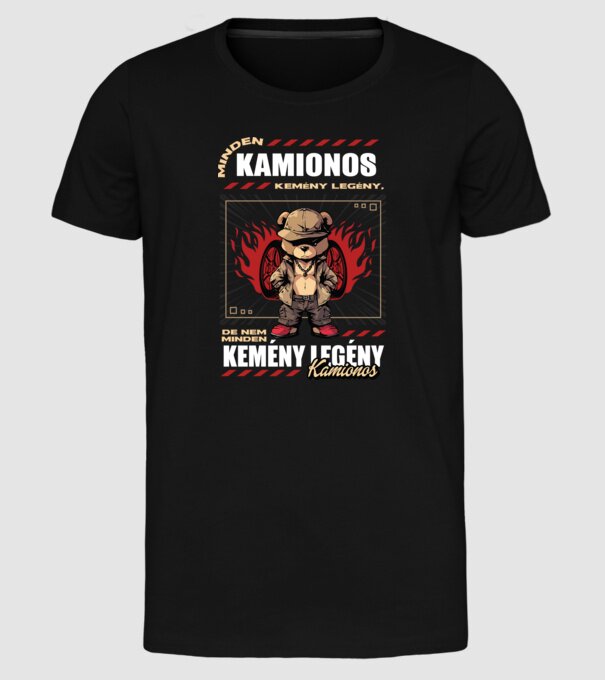 Kemény legény Kamionos minta fekete pólón