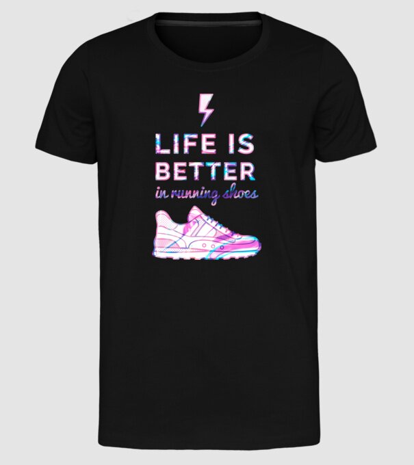 Life is better running shoes HOLO minta fekete pólón