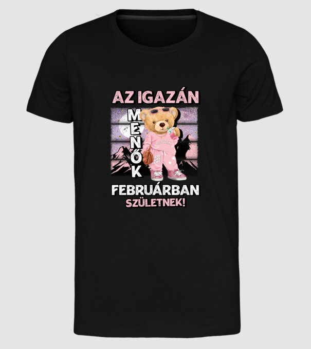 Menő maci csajos FEBRUÁR minta fekete pólón