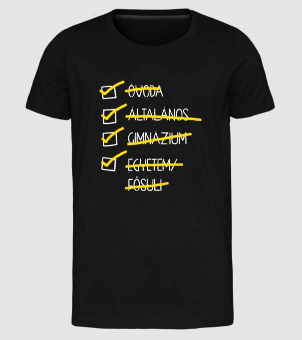 Oktatás checklist Egyetem - fekete alap minta fekete pólón